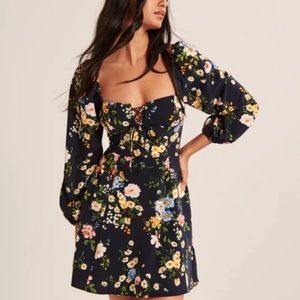 Abercrombie Navy Floral Long-Sleeve Spring Dress with Corset Bodice